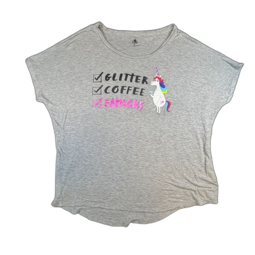 Disney Parks Inside Out Rainbow Unicorn Glitter Coffee Famous Gray Medium